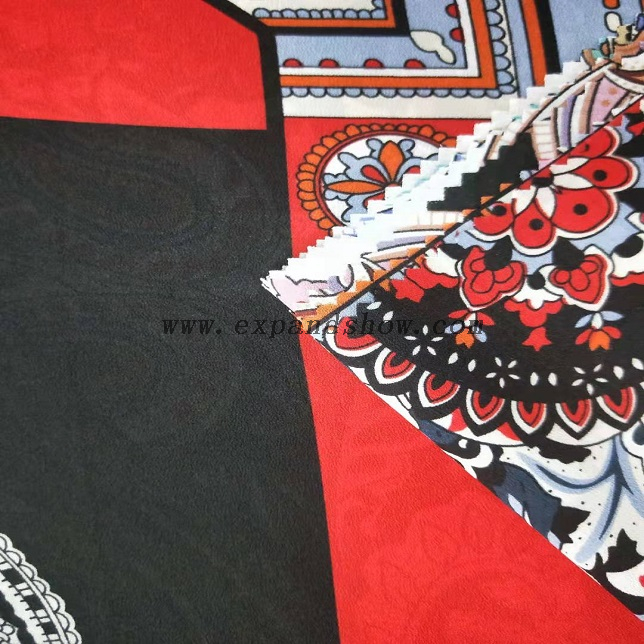 Fancy women dresses fabric polyester tissue faille crepe printed 