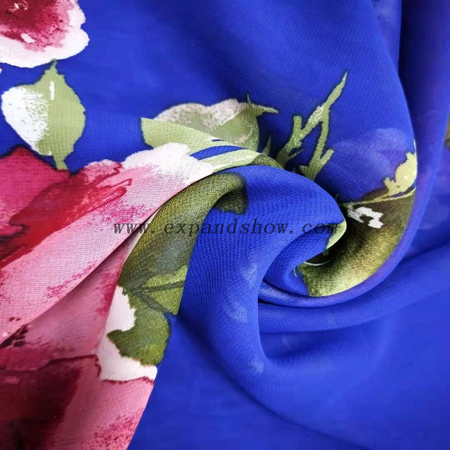 Fancy printed women dresses fabric polyester rose print chiffon fabric 