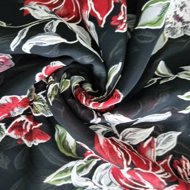Fancy printed women dresses fabric polyester chiffon puff fabric