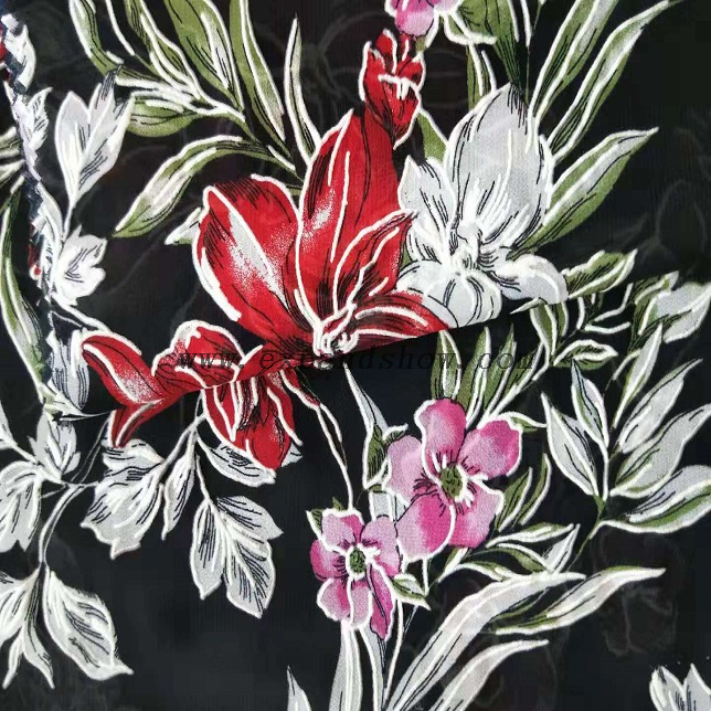 Fancy printed women dresses fabric polyester chiffon puff fabric