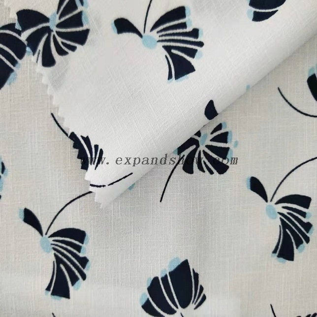 Fancy women dresses fabric polyester slub printed fabric 
