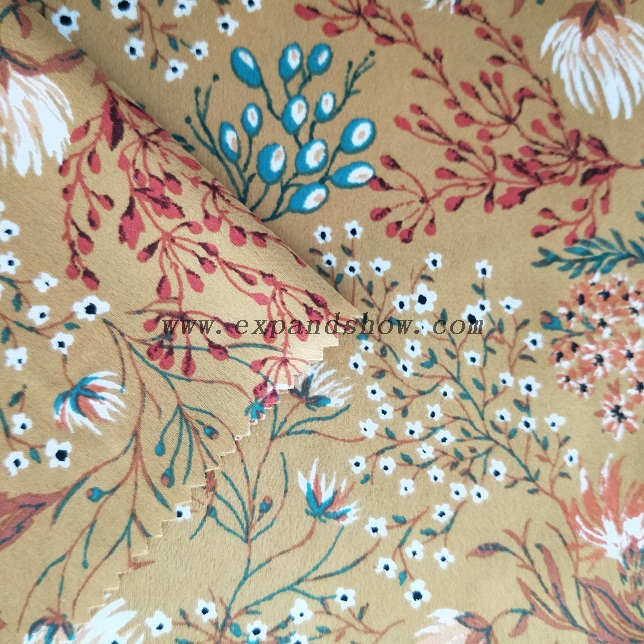 Fancy women dresses fabric polyester satin crepe printed 
