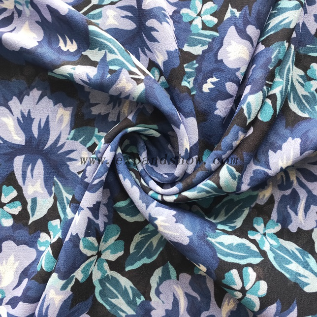Fancy printed women dresses fabric polyester 50D chiffon pearl digital fabric 