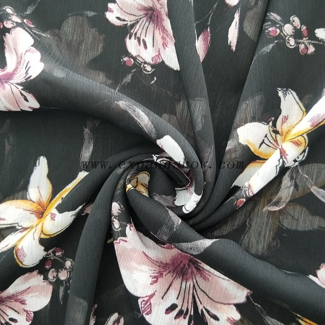Fancy women dresses fabric polyester chiffon crinkle fabric printed