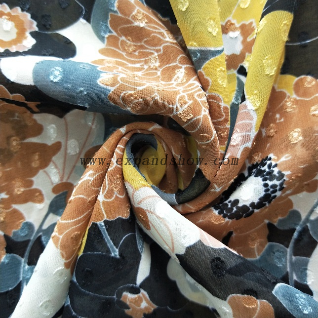 Fancy women dresses fabric polyester chiffon jacquard printed 