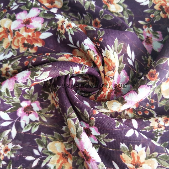 Fancy women dresses fabric polyester chiffon lurex printed