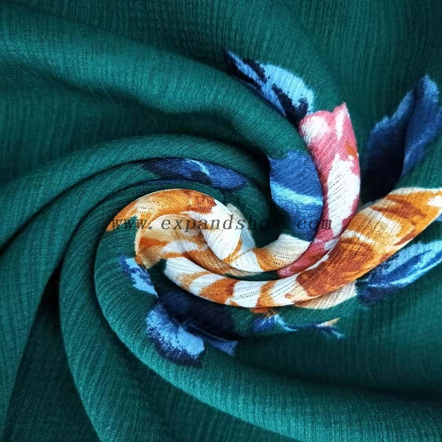Fancy women dresses fabric polyester bark crinkle printed 