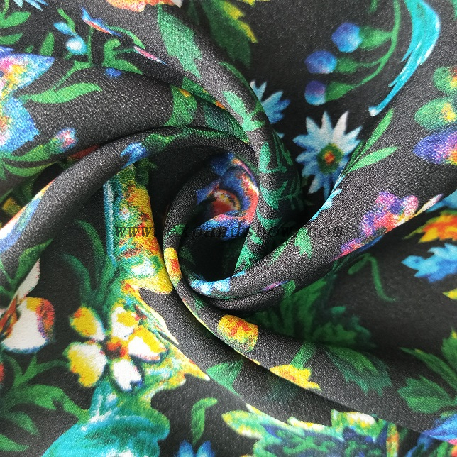 Fancy women dresses fabric polyester tissue crepe printed fabric 